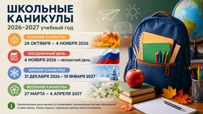 Опубликован график каникул