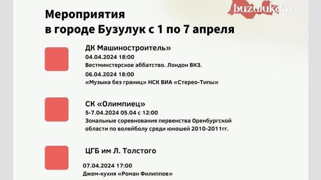 Мероприятия в Бузулуке с 1 по 7 апреля
