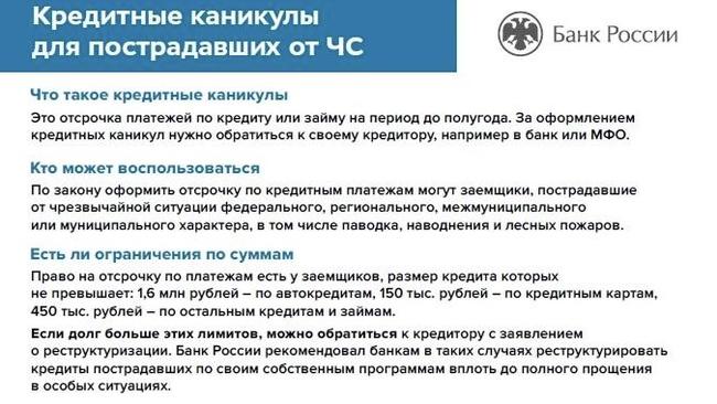 Информация по взаимодействию жителей, пострадавших от ЧС с кредитными организациями и страховыми компаниями