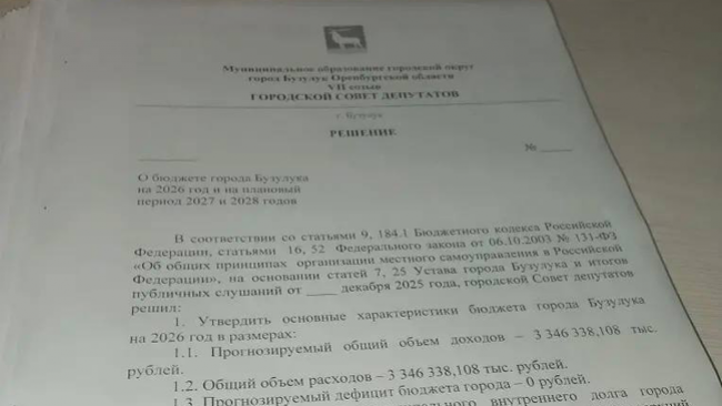 Бюджет Бузулука–2026: проект представлен депутатам